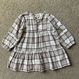Long sleeve tiered flannel button front dress for toddler girls